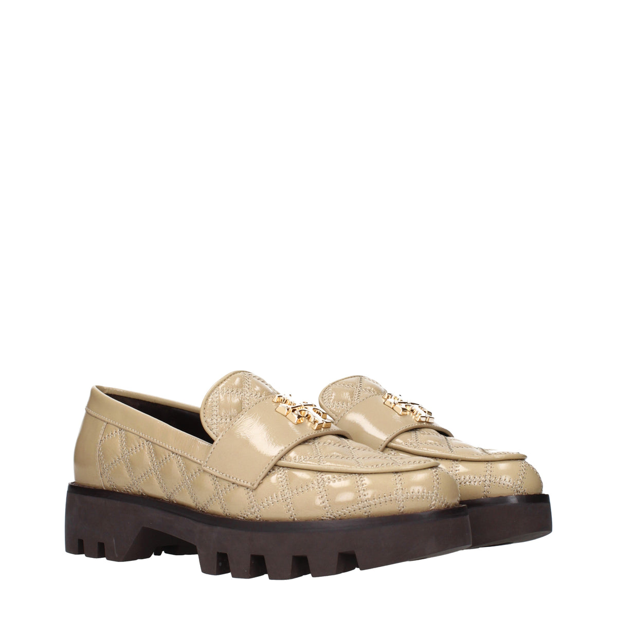 Tory Burch Loafers Women Patent Leather Beige/Almond
