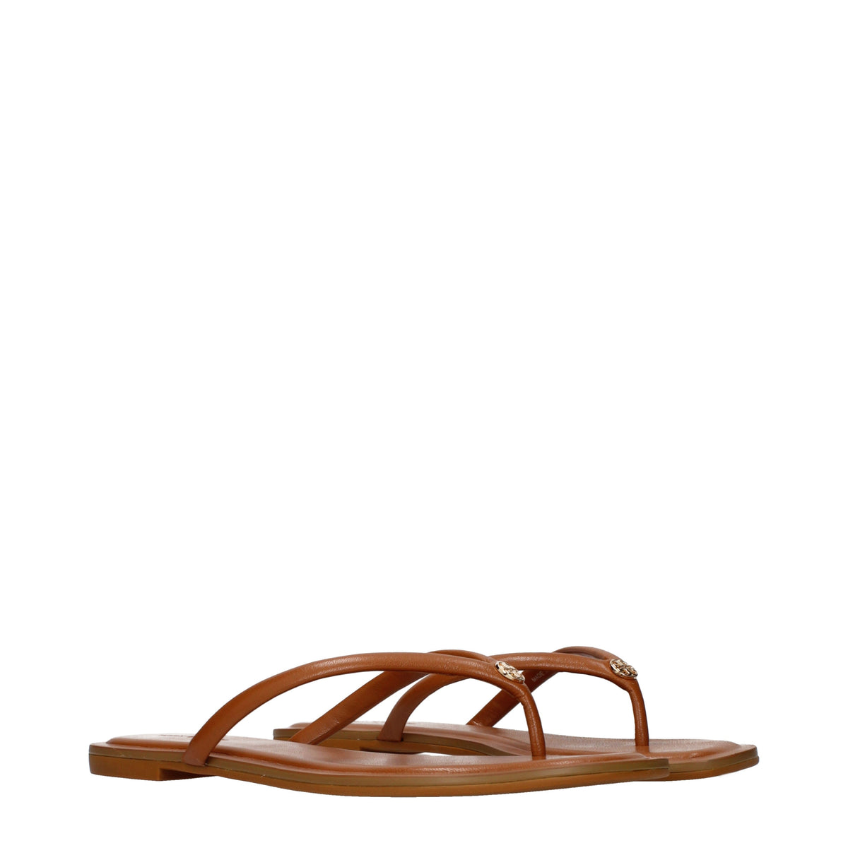 Tory Burch Flip Flops Women Leather Brown/Camel