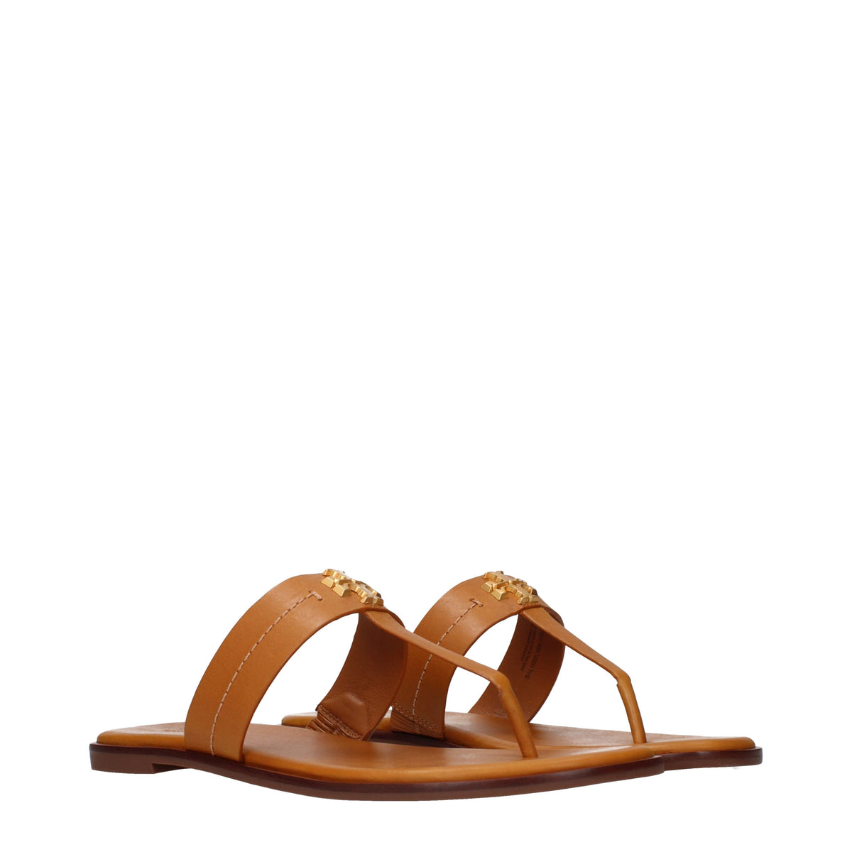 Tory Burch Flip Flops Women Leather Brown/Light Tan