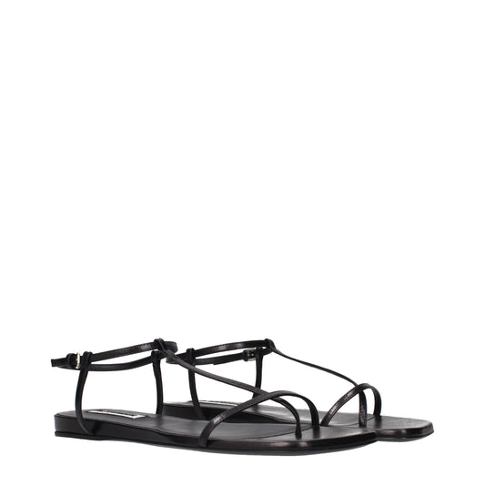 Jil Sander Flip Flops Women Leather Black