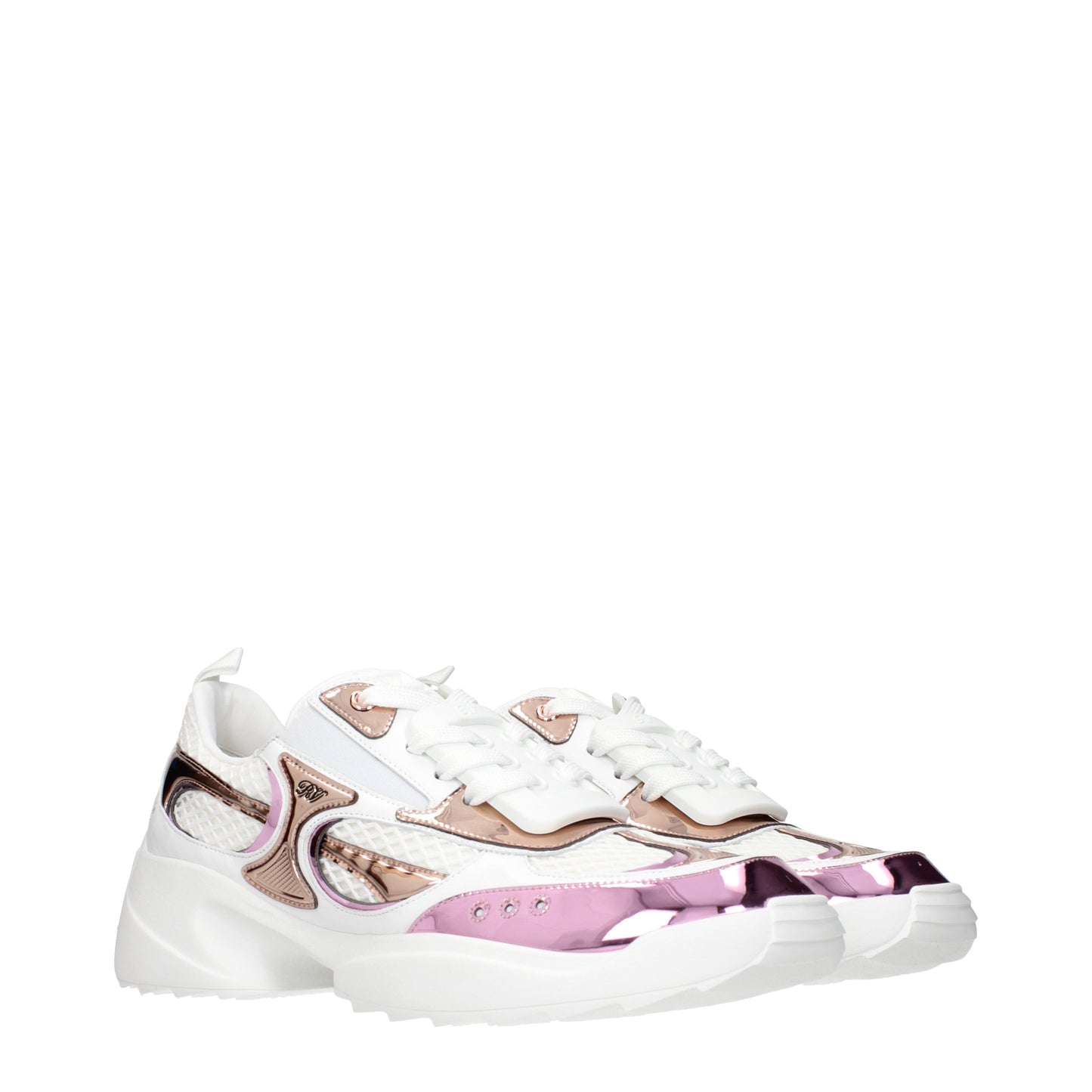 Roger Vivier Sneakers Women Fabric  White/Metallic Pink