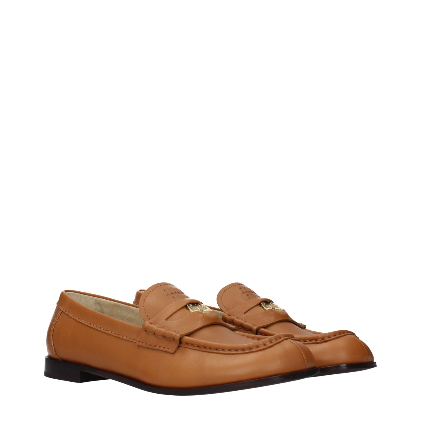 Miu Miu Loafers Women Leather Brown/Cognac