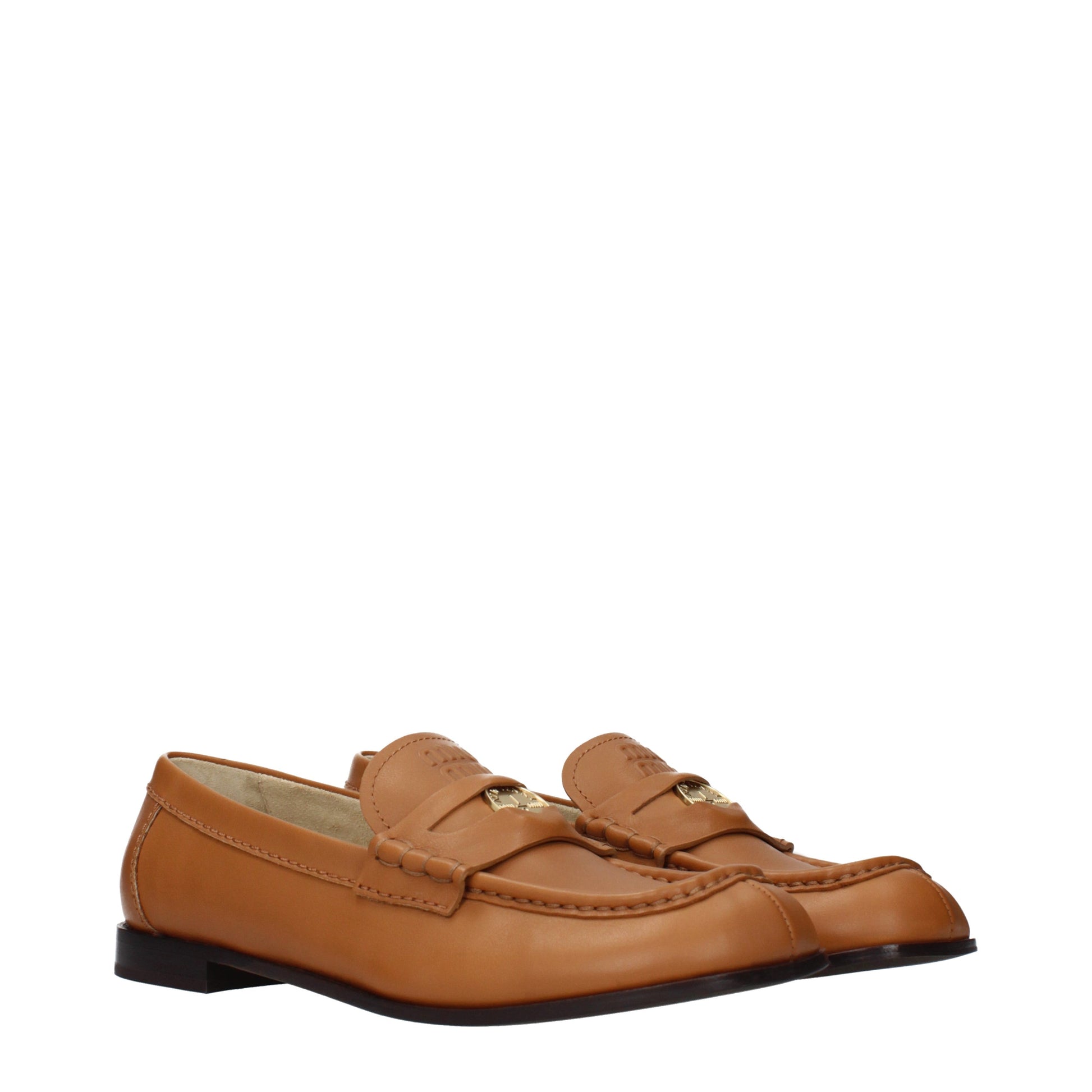 Miu Miu Loafers Women Leather Brown/Cognac
