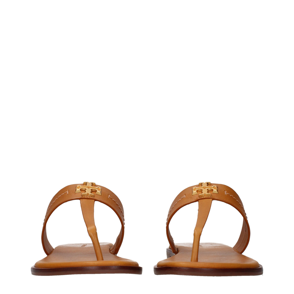 Tory Burch Flip Flops Women Leather Brown/Light Tan