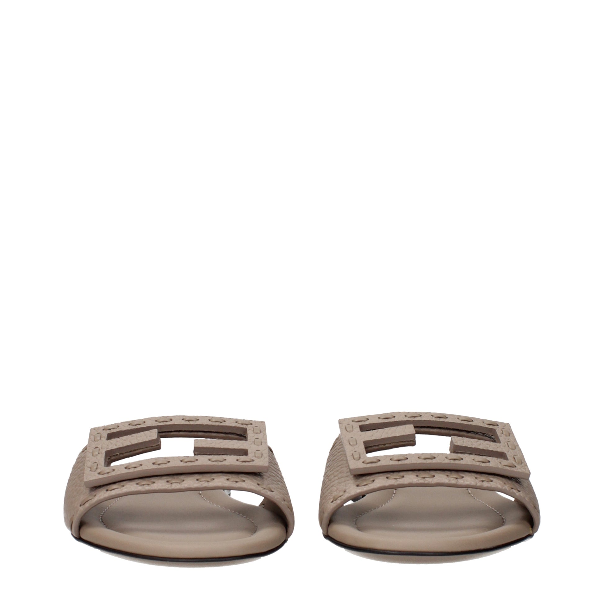 Fendi Slippers and Clogs Women Leather Gray/Turtledove