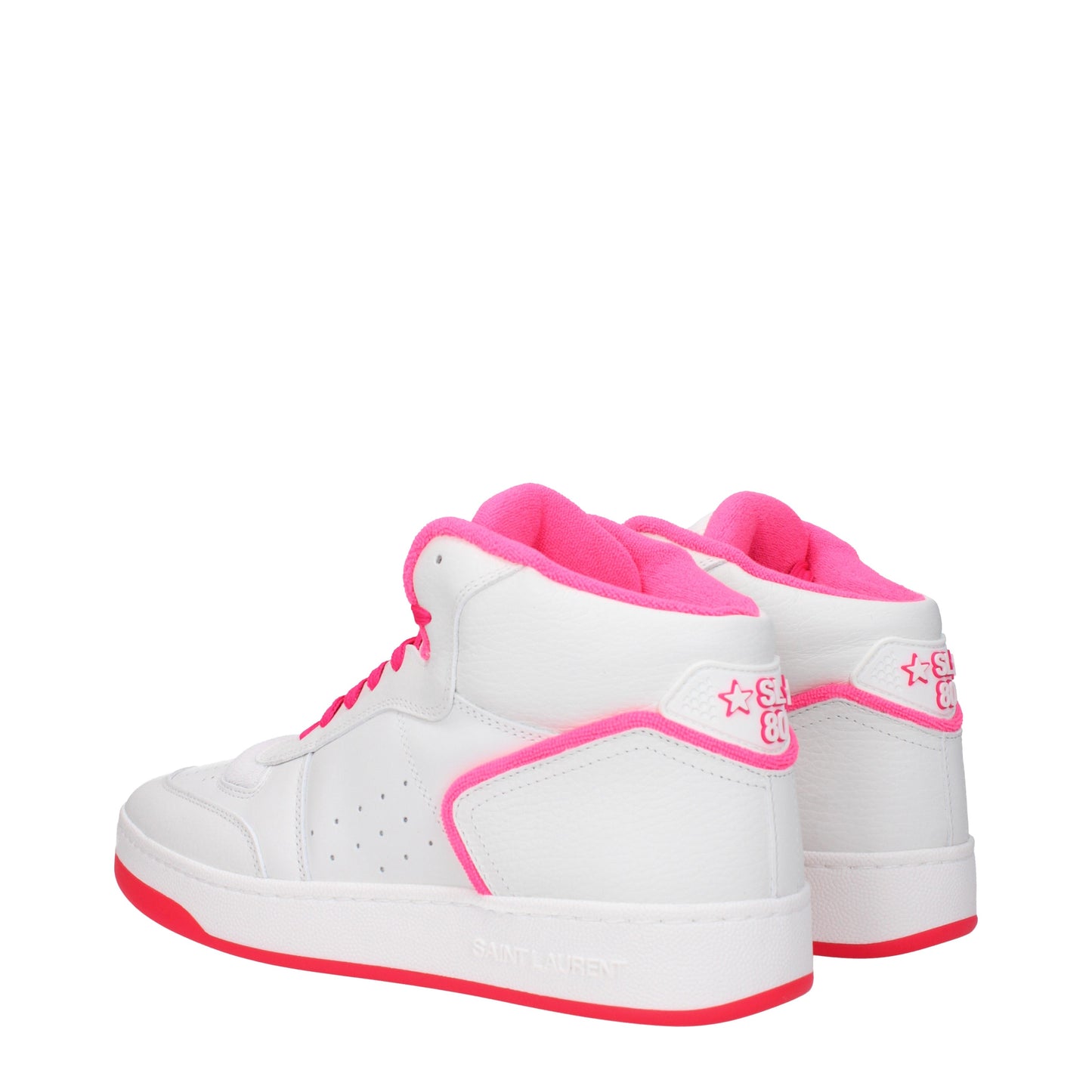 Saint Laurent Men's Sneakers in Leather White/Fluo Pink