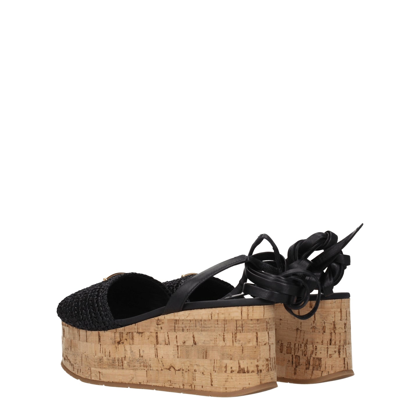 Prada Women's Wedges in Raffia Black