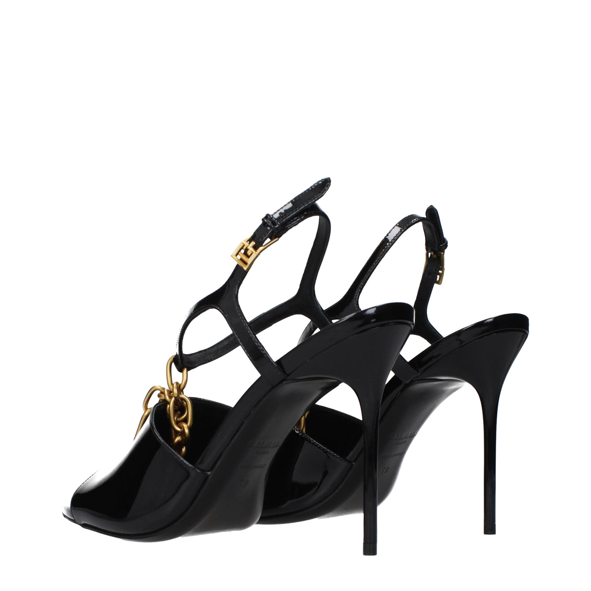 Balmain Sandals Women Patent Leather Black